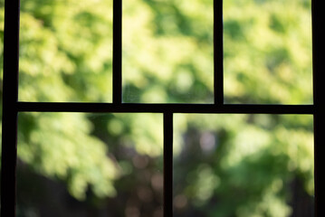 Window frame with fresh greenery of a Japanese-style house Easy to use for banners and Japanese images