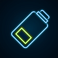 Glowing neon line Battery charge level indicator icon isolated on black background. Colorful outline concept. Vector
