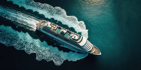 Foto op Plexiglas Overhead view of a modern cruise ship in a calm sea with crystal clear water. Generative AI © Nadia