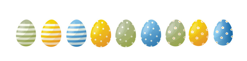  Eggs of different colour for easter on a white background
