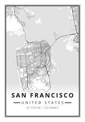 Street map art of San Francisco city in USA - United States of America - America