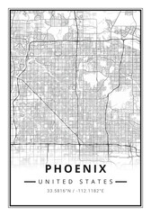 Street map art of Phoenix city in USA - United States of America - America
