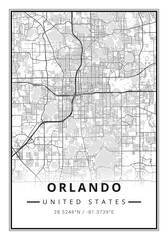 Street map art of Orlando city in USA - United States of America - America