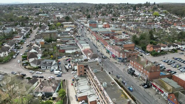Loughton Essex high street UK  street drone aerial 4k footage