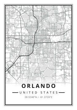 Street map art of Orlando city in USA - United States of America - America