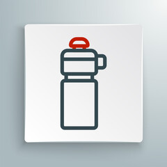Line Fitness shaker icon isolated on white background. Sports shaker bottle with lid for water and protein cocktails. Colorful outline concept. Vector