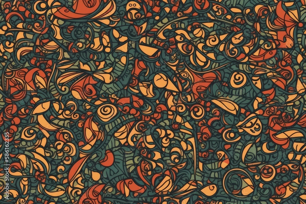 Poster vibrant and eclectic pattern with a myriad of colorful elements created with generative ai technolog