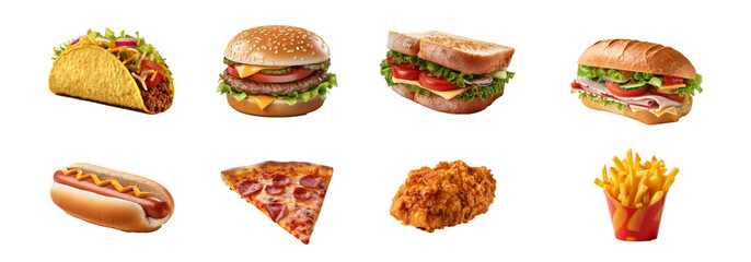 Fast food, street food transparent png icon set