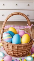 Colorful Easter Eggs on a Basket, Easter Holiday Decoration for Mobile Device