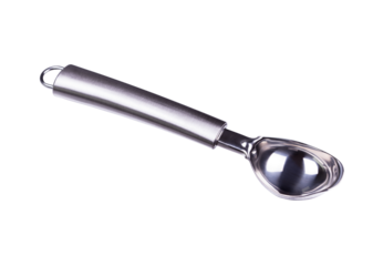 Ice cream scoop, metallic scooper spoon, png isolated on transparent background