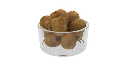 Kiwi fruit in a glass bowl, Ripe whole kiwi fruit 