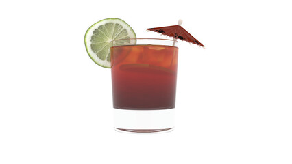 A cocktail with a lime wedge and a lime wedge on the rim