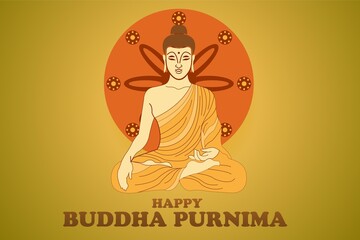 Happy Buddha Purnima Illustration with Vesak Day or Indian Festival.