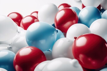 Blue red and white balloon on white background with copy space. generative ai.