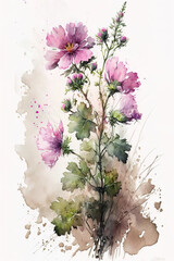 Pink Flowers Watercolor Painting - White Background