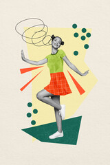 Photo of satisfied careless chilling funky girl collage wear trendy summer outfit dance plaid mini skirt isolated on drawn background