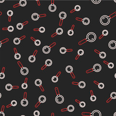 Line Magnifying glass icon isolated seamless pattern on black background. Search, focus, zoom, business symbol. Vector