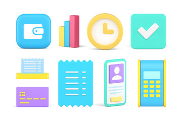 Time to payment finance banking service commercial business accounting analyzing set 3d icon vector