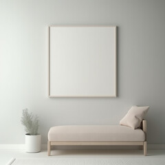 Square wooden frame and white portrait frame mock up on the vintage white wall. 3D illustrations, decoration, generative AI.