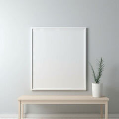 Mock up wooden frame and white portrait frame on the vintage white wall. 3D illustrations, decoration, generative AI.
