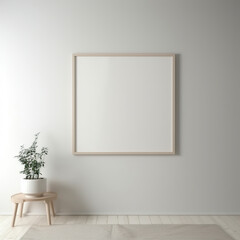 Square wooden frame and white portrait frame mock up on the vintage white wall. 3D illustrations, decoration, generative AI.