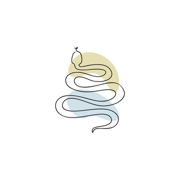 Chinese Zodiac symbol Snake illustration in line art style with boho color isolated on white