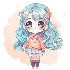 A cute kawaii girl in casual fashion. Generative AI