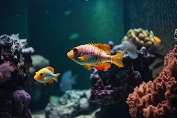 Naklejka na ściany i meble tropical fishes in the coral reef, generative AI