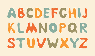 Retro groovy font. Vector hipster 70s styled decorative alphabet letters. Vintage typeface