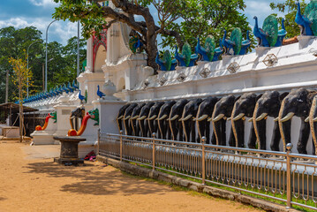 Elephant carvings at Maha Devale shrine at Kataragama, Sri Lanka