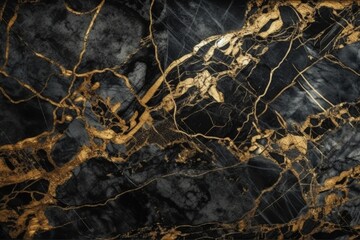 close up of a luxurious black and gold marble texture created with Generative AI technology