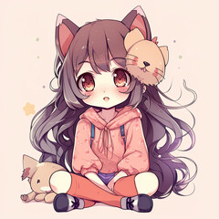 Casual outfit of kawaii anime girl. Generative AI