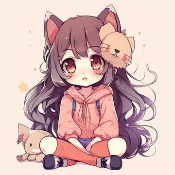 Casual outfit of kawaii anime girl. Generative AI