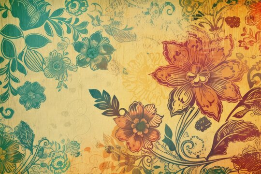 colorful floral wallpaper pattern with various flowers created with Generative AI technology