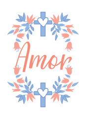 Love in Portuguese. Ink illustration with hand-drawn lettering. Amor