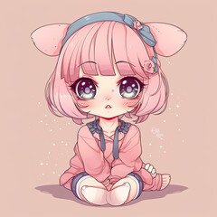 Cute fluffy young anime girl. Generative AI