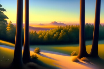 Rendering of Creamy Chocolate Landscape With Trees. Generative AI. 