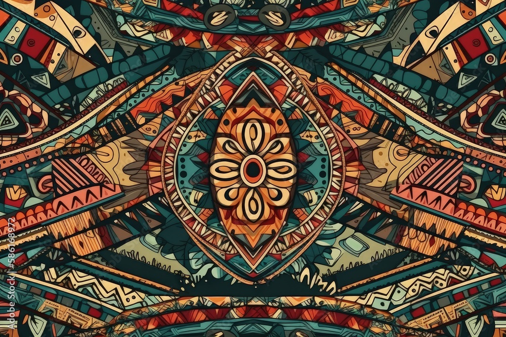 Poster vibrant and eclectic pattern featuring a variety of shapes and colors created with generative ai tec