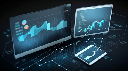 Finance and money technology background concept of business prosperity and asset management . Creative graphic show economy and financial growth. Generative AI.