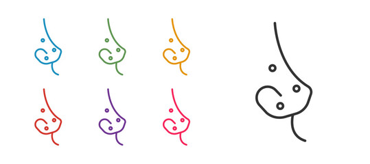 Set line Acne icon isolated on white background. Inflamed pimple on the skin. The sebum in the clogged pore promotes the growth of a bacteria. Set icons colorful. Vector