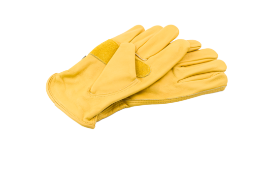 immagine con paio di guanti da lavoro in pelle gialla su sfondo trasparente