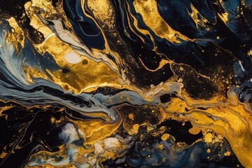 close up of a black and gold abstract painting created with Generative AI technology