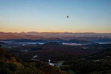 Autumn sunrise in the top of mountain in La Garrotxa, Spain