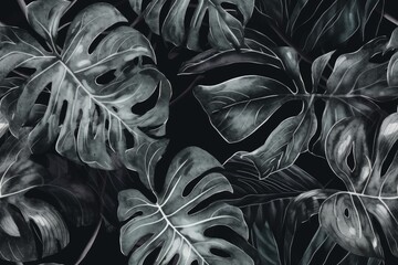monochrome tropical foliage close-up created with Generative AI technology