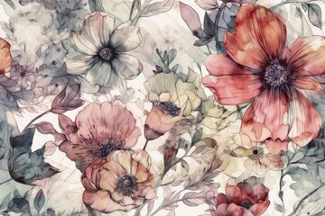 Illustration of colorful flowers in bloom against a white background created with Generative AI technology