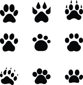Paw Print Icon Flat Line Art Set Paw logo icon of pet vector stock illustration