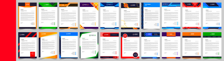 corporate letterhead design template set with yellow, blue, green and red color. creative modern letter head design bundle template for your project. letterhead, letter head.