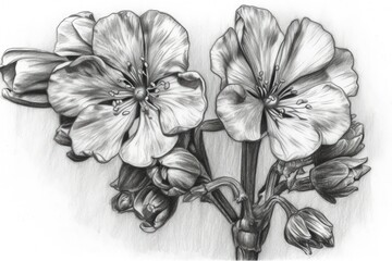 Illustration of three flowers in pencil drawing style created with Generative AI technology