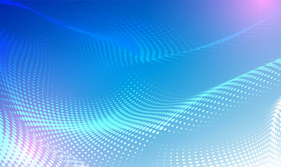 Vector wave of white particles on blue background. Technology backdrop. Pattern for presentations. 3D glowing abstract digital wave particles. Digital future technology concept. Vector illustration