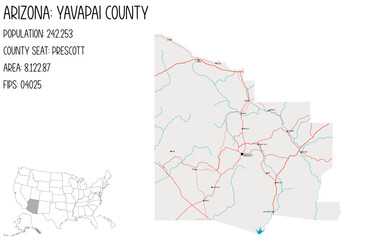 Large and detailed map of Yavapai county in Arizona, USA.